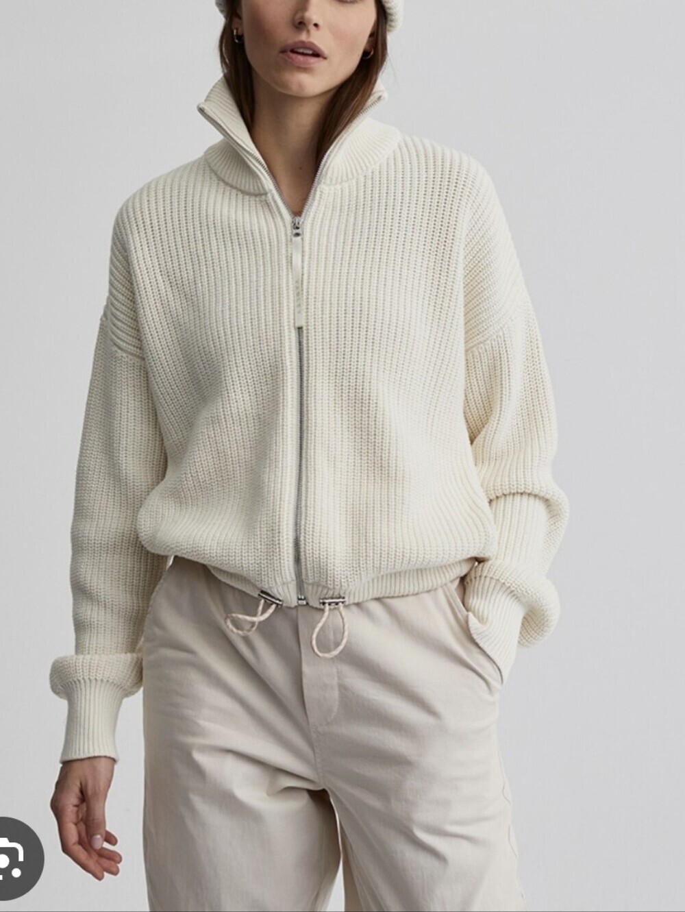 Varley Anderson Zip Through True White Knit Size Small
